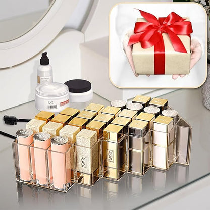 Lipstick Organizer,56 Lip Slots Acrylic Lipstick Holder,Stackable Lip Gloss Organizer,for Lipgloss Makeup Vanity Display, Clear (2 Pack)