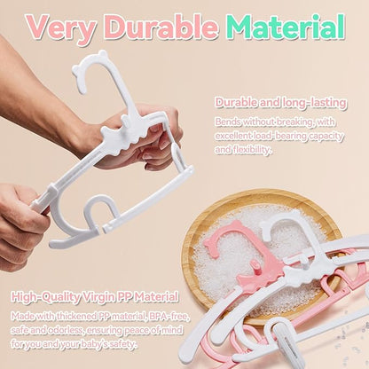 80 Pack Baby Hangers,with 55 Detachable Clips Adjustable 11.14"-15.55", Stackable Kids Closet Hangers, Two Bottom Grooves for Secure Clip Placement.Fits Newborns,Toddlers, Children & Teens(White)