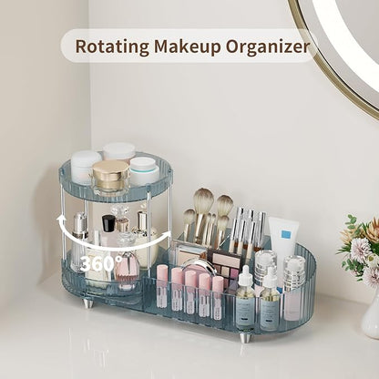 Rotating Makeup Organizer for Vanity, 2 Perfume Trays with 5 Compartments Cosmetic & Skincare Storage, Space-Saving Beauty Organizer, Multi-Purpose Countertop Organizers for Bathroom, Desktop, Pantry