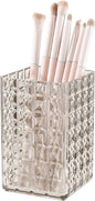 DASITON Makeup Brush Holder Organizer, Acrylic Makeup Brush Cup, Diamond Striped Make Up Brush Holder for Vanity, Bathroom Countertop, Toothbrush Holders, Pen Holder for Desk Storage (Gray)