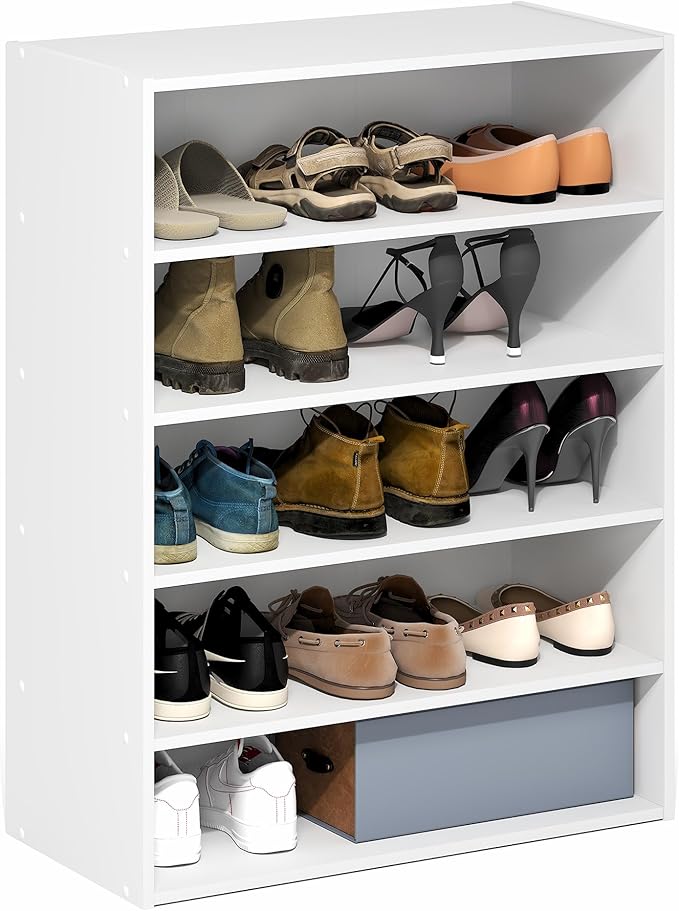 Furinno FANO Shoe Rack, 5-Tier Shoe Organizer, Stackable Shoe Storage, 11.4 x 24.2 x 31.5, for Closet Entryway, Office, Garage, White