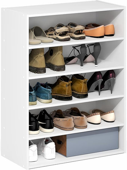 Furinno FANO Shoe Rack, 5-Tier Shoe Organizer, Stackable Shoe Storage, 11.4 x 24.2 x 31.5, for Closet Entryway, Office, Garage, White