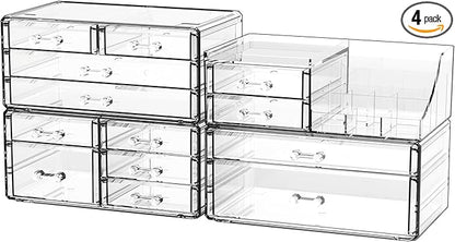 Cq acrylic Clear Make up Organizers for Vanity,Skincare Organizer With 13 Drawers for Dresser,Plastic Cute Desk Accessories Organization and Bathroom Organizers Storage Case Box for Beauty,Skin Care