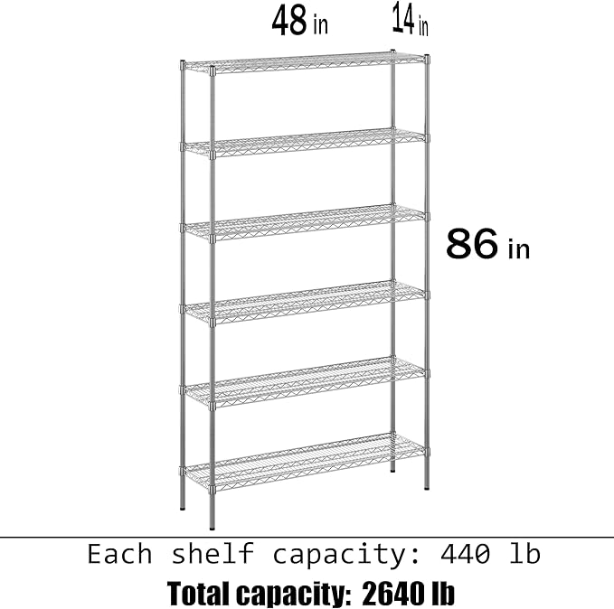 14" Deep x 48" Wide x 86" Height Wire Shelving Kit | 6-Tier | NSF Commercial Storage Rack Unit
