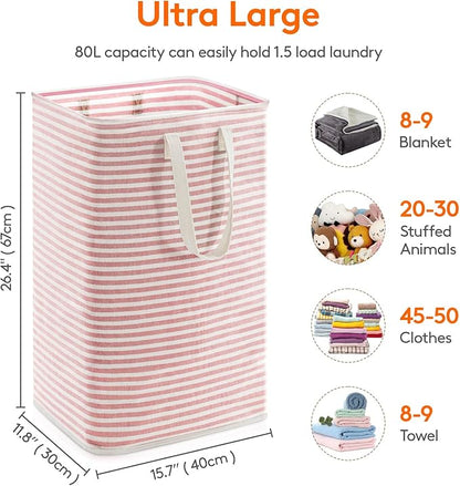 Lifewit 1 Pack Laundry Basket 80L Each, Collapsible Clothes Hamper with Reinforced Handles, Freestanding Waterproof Design for Bedroom and Laundry Room, Pink 80L Total