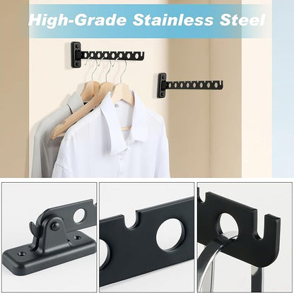 Alise Clothes Drying Rack Wall Mounted Coat Hanger Black, Foldable Hangers Rack Clothes Hook Closet Storage Organizer, Swivel Space Saving Clothes Hanger Rack for Bedroom Bathroom Laundry