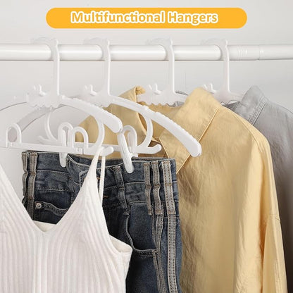 50 Pack Plastic Hangers with 16 Clips, 11-15 inch Adjustable Clothes Hanger, Durable & Non-Slip, Space Saving Coat Hanger for Pants, Jackets and Dress (White)