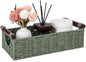 CubesLand Wicker Toilet Storage Basket Tray Organizer W/Cut Out Handle, Slim Decorative Basket for Countertop, Shelves And for Versatile Home Decor, Living Room, Nursery Organization, Green