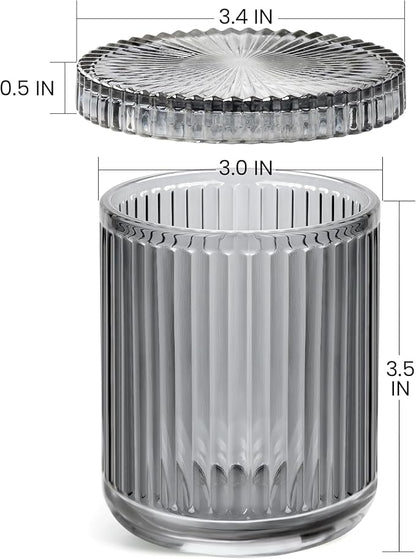 2 Pack Qtip Holder - Apothecary Jars with Lids, Bathroom Organizers and Storage Canister for Cotton Balls,Swabs,Floss Picks,Hair Ties,Clear Glass Vintage Bathroom Decor Jar Set (Gray)