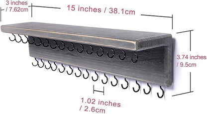 SANY DAYO HOME Jewelry Organizer with 30 Hooks and Shelf, 15 x 3 x 4 inches Wall Mounted Rustic Pine Wood Holder for Necklaces and Bracelets, Suitable for Kids and Adults