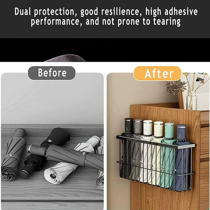 2-Pack Cabinet Door Storage Baskets with Self-Adhesive Mounts, Under Shelf Metal Organizer for Kitchen, Bathroom, Wardrobe, Fridge – No Drill, 22 lbs Capacity, Black
