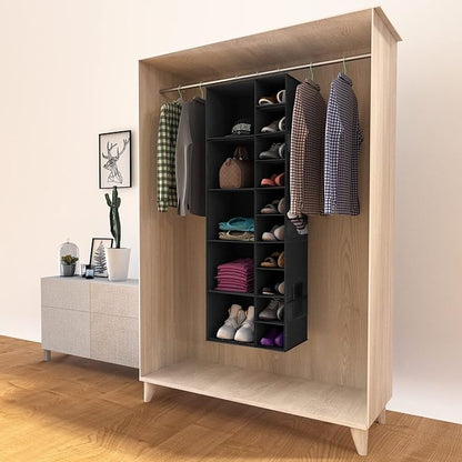 Hanging Shoe Closet Storage Organizer, 15 Sections Closet Organizers and Storage Shelves Shoe Rack Holder Hanger, Black