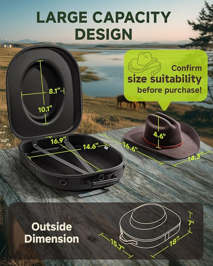 BRANTMAKER Cowboy Hat Box, Cowboy Hat Case for Travel, Crush Proof Storage for Western/Panama/Fedora, Carrier with Adjustable Shoulder Strap & Brush