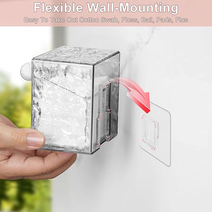 Qtip Holder Dispenser, Wall Mounted Plastic Cotton Pad Holder, Cotton Ball, Swabs, Floss, Makeup Organizers Containers for Vanity Bathroom (Clear, 4 Pcs)