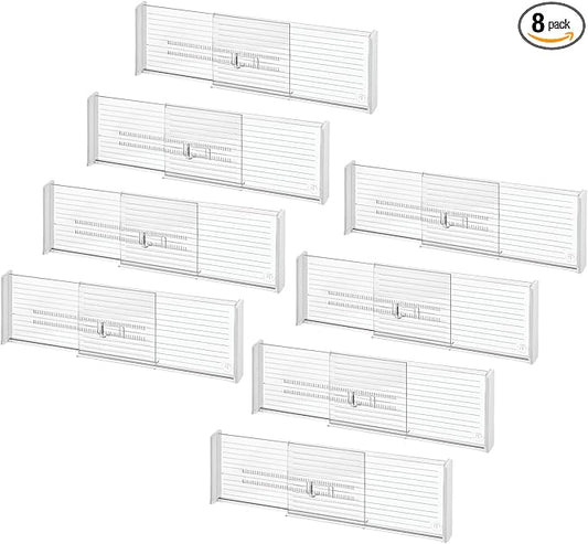 iDesign Expandable Deep Drawer Dividers for Kitchen, Dresser, or Desk Drawers - Set of 8 - Clear