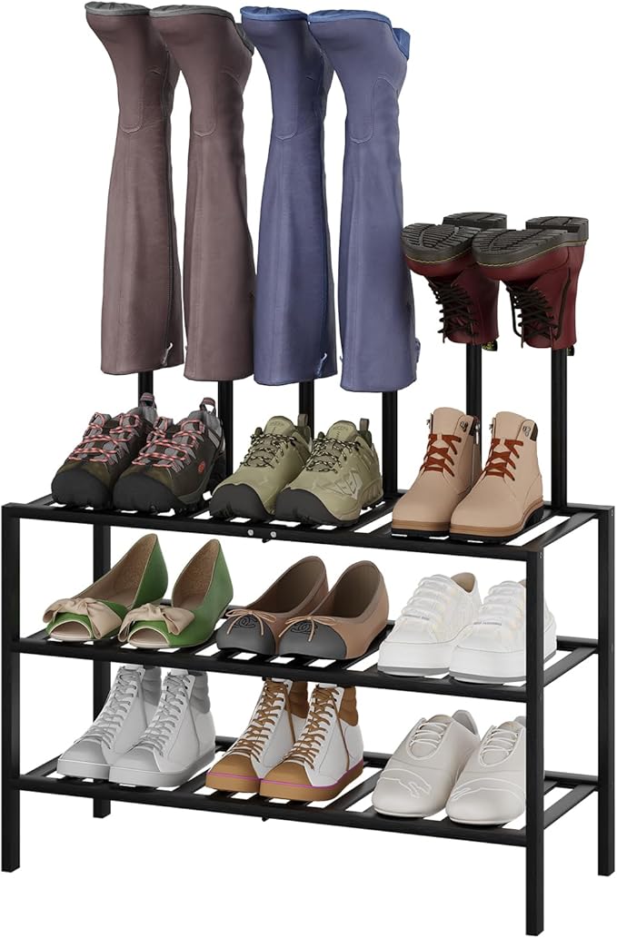 Boot Rack for Tall Boots Organizer,3-Tier Multiuse Shoe Rack and Boot Storage Rack,for Tall Boots,Sneakers,High-Heel (Black, 3-Tier)