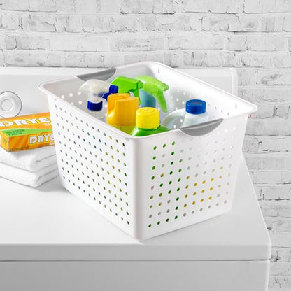Sterilite 6-Pack Deep Ultra Basket, Open Top Plastic Storage Organizer, White - Classic Baskets for Organizing Countertops, Pantry Shelves, Kitchen Cabinets, Laundry Rooms or Home Offices