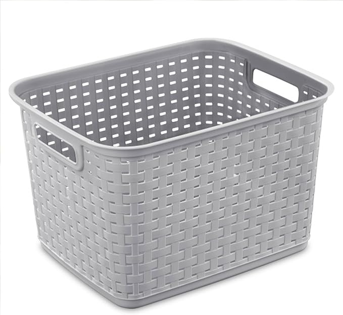 Sterilite 6-Pack Tall Weave Basket, Woven Plastic Storage Baskets for Organization, Cement Gray - Organizing Bin Containers with Handles for Bedroom, Bathroom, Dorm, Laundry Room, and Closet