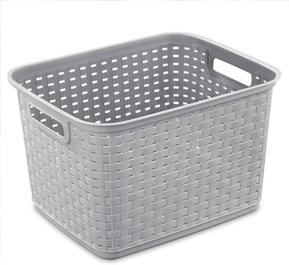 Sterilite 6-Pack Tall Weave Basket, Woven Plastic Storage Baskets for Organization, Cement Gray - Organizing Bin Containers with Handles for Bedroom, Bathroom, Dorm, Laundry Room, and Closet