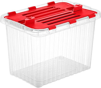 Superio Red Storage Box with Red Hinged Lids, Plastic Container Bins for Organizing with Attached Lid, Stackable Crates, BPA Free, Organizers for Home and Office, 53Quart (20.25"x14"x14.6")