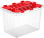 Superio Red Storage Box with Red Hinged Lids, Plastic Container Bins for Organizing with Attached Lid, Stackable Crates, BPA Free, Organizers for Home and Office, 53Quart (20.25"x14"x14.6")