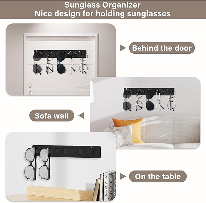 Sunglass Organizer Wall Mounted Glasses Holder, Entryway sunglasses rack Effortlessly Elevate Your Eyewear Storage
