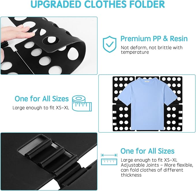 T Shirt Folding Board Laundry Organizer Durable Tool T Shirt Clothes Folder Plastic Easy and Fast Folding Board for Kid Children and Adult to Fold Clothes Black