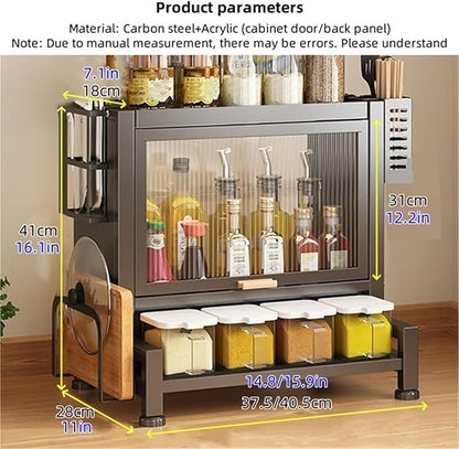 Home Furnishing Seasoning Bottle Storage Box Spice Rack Kitchen Countertop Storage Cabinet Pantry Sideboard Freestanding Counter Storage Organizer for Kitchen Living Room(Black,41cm)