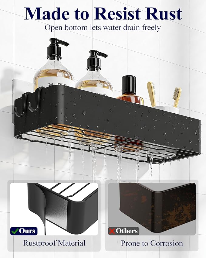 Kitsure Shower Caddy - 2 Pack Adhesive Shower Organizer, Rustproof Metal Shelves, No-Drill Bathroom Organizers and Storage, Black, Large