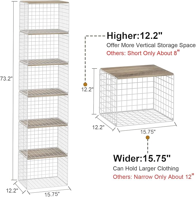 6 Pack Closet Organizers And Storage, Stackable Closet Shelf Organizer Storage Bin Basket For Clothes Sweaters With Top Board, Widened Opening, Heightened Height, Large Capacity, Sturdy, Space-saver