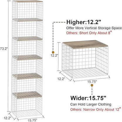 6 Pack Closet Organizers And Storage, Stackable Closet Shelf Organizer Storage Bin Basket For Clothes Sweaters With Top Board, Widened Opening, Heightened Height, Large Capacity, Sturdy, Space-saver