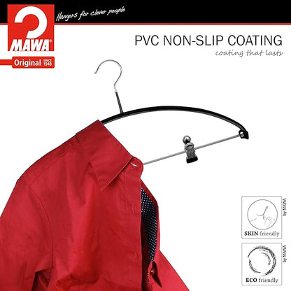 Mawa by Reston Lloyd European Non-Slip Metal Clothing Hanger, Smooth Shoulder Support & Adjustable Pant Clips, 1 Piece, Black