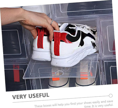 4Pcs Transparent Stackable Shoe Boxes PP Plastic Storage Containers for Closet and Hallway Organization Space-saving Shoe Organizer with High Load Capacity for Home Use
