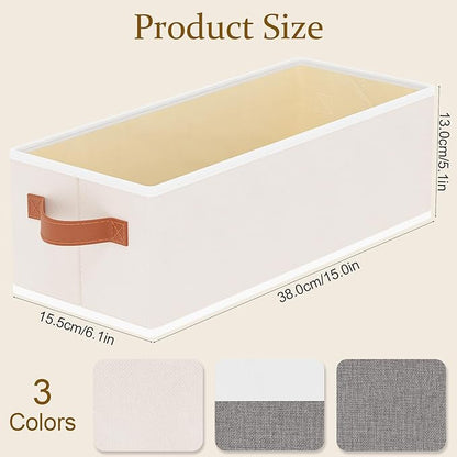 Storage Bin, Linen Foldable Clothes Basket, Storage Box Container with Double Handles for Bedroom, Beige, 15x 6 x 5 Inch, 1-Pack