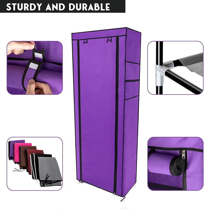 9-Tier Shoe Rack Organizer with Fabric Cover, 27 Pairs Free Standing Shoe Storage for Closet, Entryway, Dorm, Garage, Purple