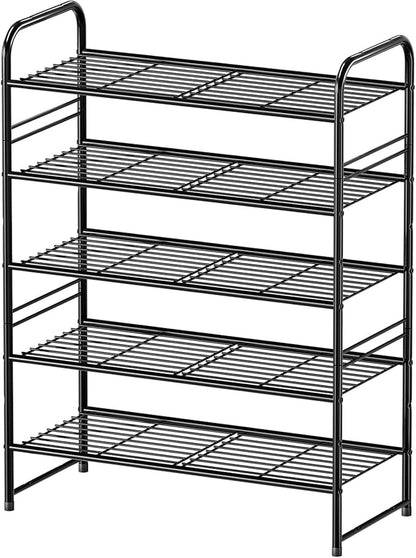 Simple Shoe Rack, 5 Tier Heavy Duty Metal Shoe Shelf 27 Inch Wide, Black