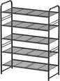 Simple Shoe Rack, 5 Tier Heavy Duty Metal Shoe Shelf 27 Inch Wide, Black