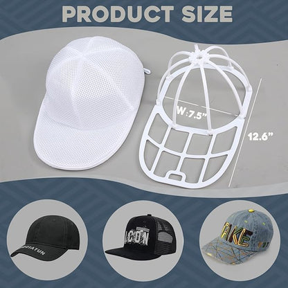 Hat Washer Cage Hat Cleaner, Hat Washer for Baseball Caps for Washing Machine or Dishwasher, Cap Washer for baseball caps with Mesh Bags, Hat Cleaner/Cleaning Protector Cage (White - 1 Pack)