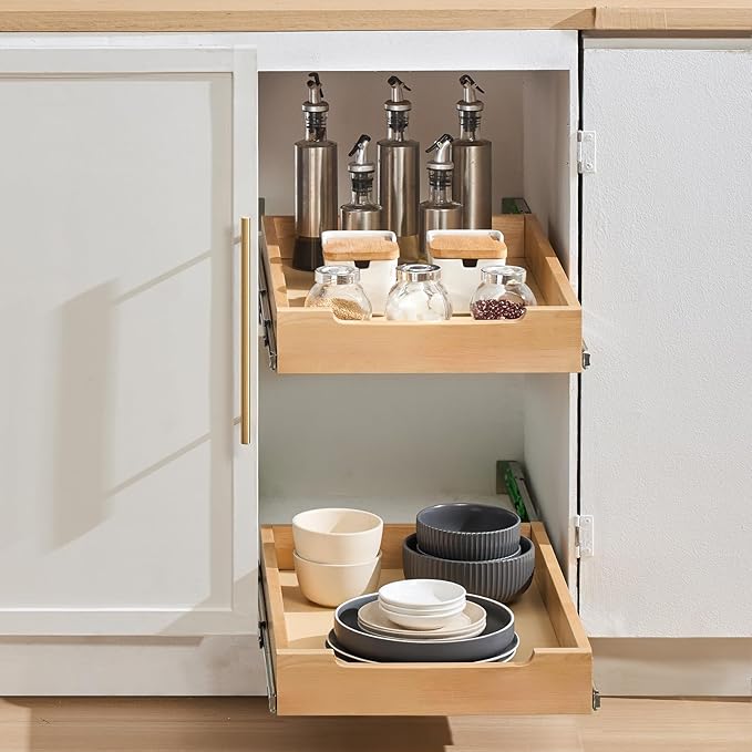 VEVOR Pull Out Cabinet Organizer, 14"W x 21"D Cabinet Drawer, Soft Close Slide out Shelf, Heavy-Duty Sliding Wood Drawer, Bottom Mount Size（14.5"W x 23"D）and Side Mount Size（15"W x 23"D）