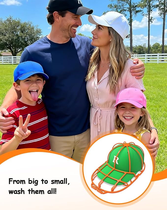XQXA 2-Pack Baseball Hat Washer Cage | Machine-Washable Cap Cleaner Frame for Adult & Kid's Hats | Orange
