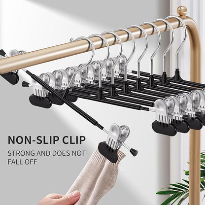 HUADYMEET 50 Pack 12Inch Pants Hangers with Wide Clips,Metal Trouser Hanger for Jeans.Space Saving Skirt Hangers Heavy Duty Non-Slip Adjustable Clothes Shorts Hanger for Women,Men,Black