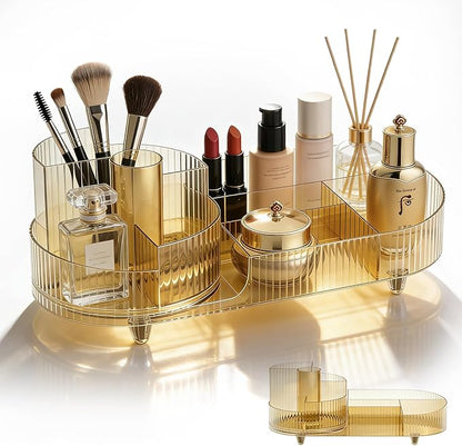 Rotating Makeup Organizer Desktop Cosmetic Storage Box 360° Rotation Beauty Organizer Rack Transparent Gold