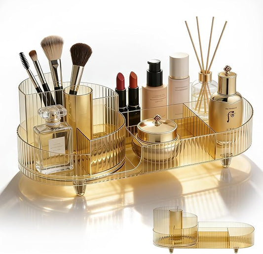 Rotating Makeup Organizer Desktop Cosmetic Storage Box 360° Rotation Beauty Organizer Rack Transparent Gold