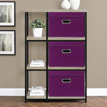 STOREONE Fabric Storage Cube Bins Foldable Organizer Container Collapsible Basket with Lids and Metal Handles, for Home, Bedroom, Closet 3 Pcs (Purple)