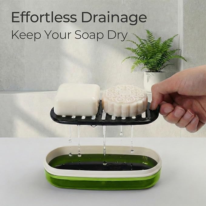 AIMAIAIMAI Shampoo Bar Holder Travel Case for Two Bars – Compatible with Kitsch Solid Shampoo & Conditioner Bars, Large Soap Container for Bathroom or Travel (Green Style A-Large)