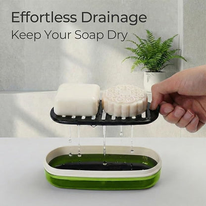 AIMAIAIMAI Shampoo Bar Holder Travel Case for Two Bars – Compatible with Kitsch Solid Shampoo & Conditioner Bars, Large Soap Container for Bathroom or Travel (Green Style A-Large)