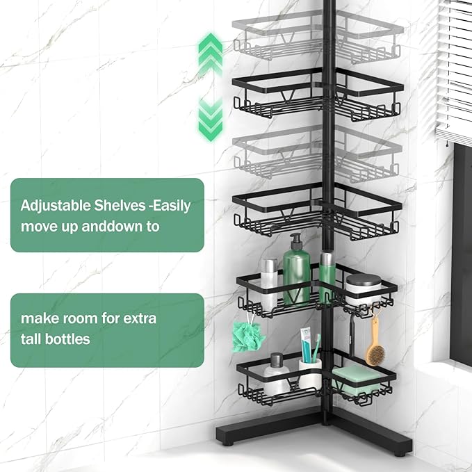 DAOYA Standing Shower Caddy Corner - 4-Tier Floor Shower Caddy Corner Adjustable Bathroom Organizers and Storage with Soap Holder & Razor, Bathroom Free-Standing Organizer for Large Bottles