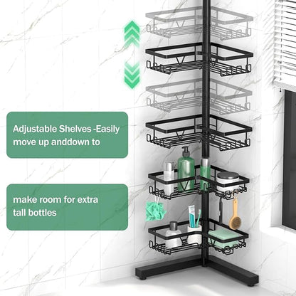 DAOYA Standing Shower Caddy Corner - 4-Tier Floor Shower Caddy Corner Adjustable Bathroom Organizers and Storage with Soap Holder & Razor, Bathroom Free-Standing Organizer for Large Bottles