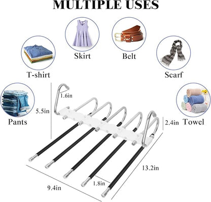 SANLIKE 2 Pack 5 Layers Pants Hangers Space-Saving Stainless Steel Closet Hangers 20pcs Fixed Clips Non-Slip Multi-Functional Pants Rack Two Hanging Modes for Trousers Jeans Leggings Scarf Skirts
