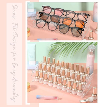 Jetec 2 Pcs Acrylic Card Display Stand Versatile Display for Trading Cards Greeting Card Sunglasses Organizer Nail Polish Holder Essential Oils Cosmetic Cases Eyewear Rack(3 Tiers Style)